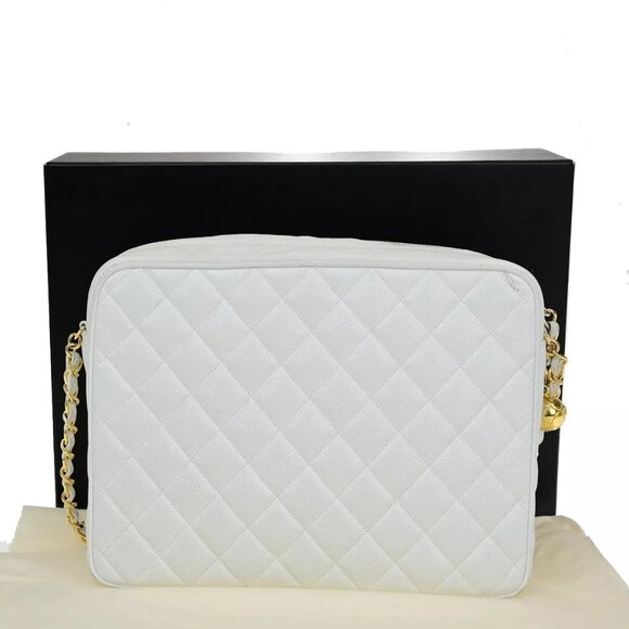 CHANEL CC Chain Shoulder Bag Caviar Skin Leather White GHW Vintage - Picture 16 of 16